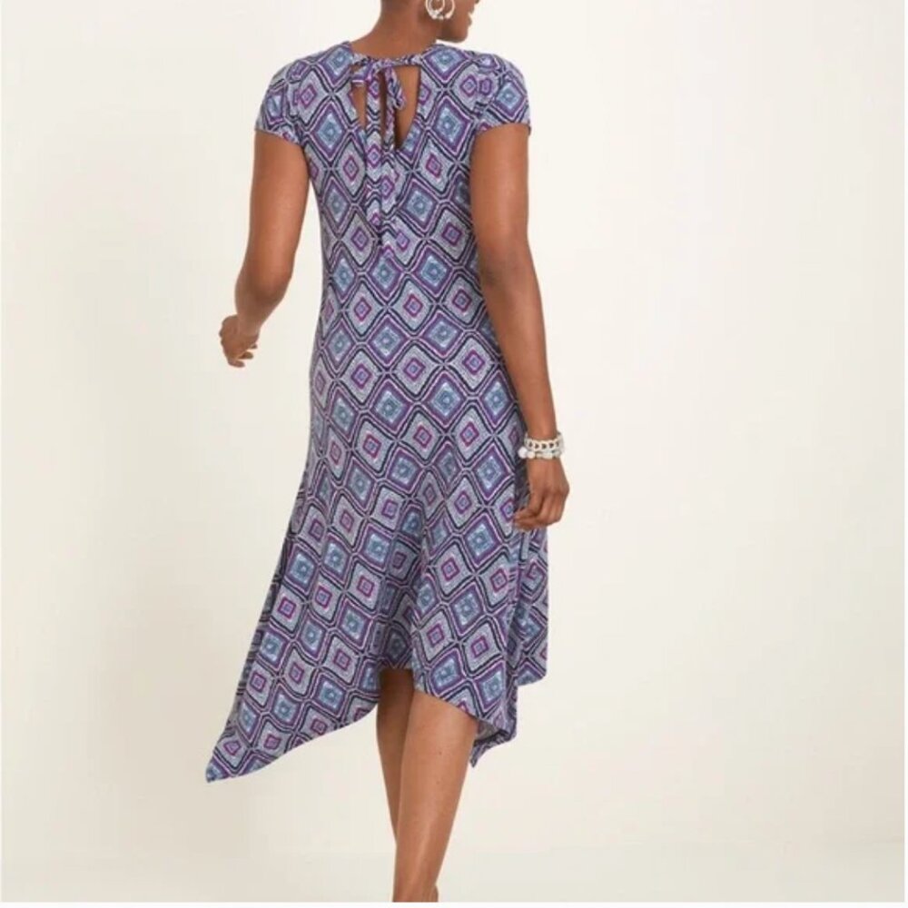 Chico's Stretch Jersey Knit Diamond Patterned Irregular Hem Midi Dress Size XL